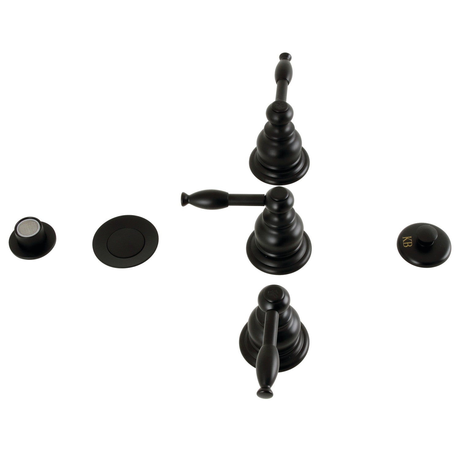 Kingston Heirloom KB320KL - Knight Three-Handle Deck Mount Vertical Spray Bidet Faucet with Brass Pop-Up, Matte Black — image 1